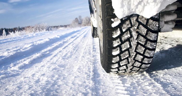 Tire on snowy road